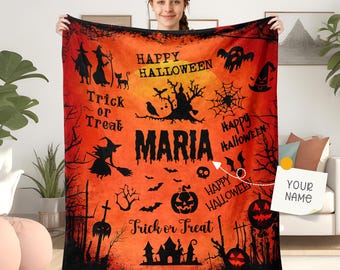 Custom Halloween Blanket, Personalized Name Halloween Ghost Blanket, Halloween Gift, Spooky Decor, For Halloween Lovers, Fall Decor