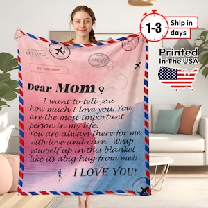 Mom Personalized Sherpa Fleece Blanket, I Love You Mom Letter Blanket, Mothers Day Gift, Custom Mom Gift, Mom Birthday Gift, Mother Blanket