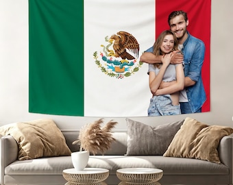 Personalized Mexico Flag Photo Tapestry, Custom Picture Wall Hanging, Mexican Flag Bedroom Decor, Custom Country Flag Wall Hanging