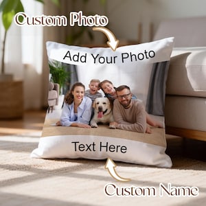Personalized Photo Pillow Cover with Custom Text, Custom Picture Throw Pillow Case, Memory Gift for Couple Family Pet, 3 Sizes Available