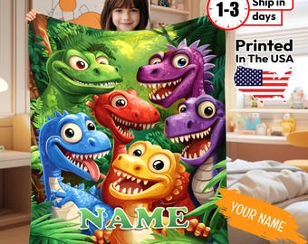 Personalized Kids Name Blanket, Custom Dinosaur Blanket, Kids Blanket, Baby Shower Gift, Back to School Blanket, Personalized Gift Blanket