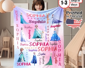 Personalized Frozen Elsa Queen Name Blanket, Elsa Princess Blanket, Custom Kids Name Blanket, Elsa Queen Christmas Blanket, Gift for Her
