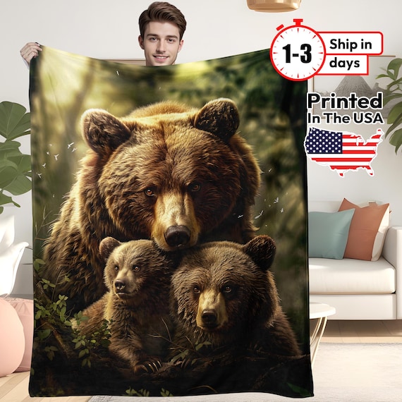 Vintage Brown Bear Blanket – Retro Bear Throw, Cozy Woodland Decor