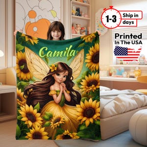 Floral Fairy Personalized Blanket , Custom Name Gift for Girls , Enchanted Flower Sprite Blanket , Kids Soft Throw