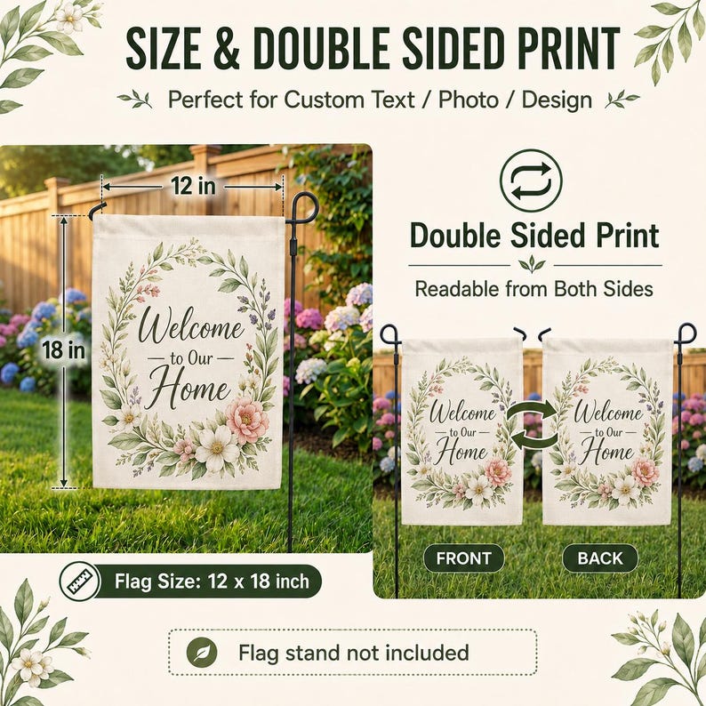 Custom Photo Garden Flag 12x18 Inch, Personalized Double Sided Yard Flag, Family Pet Memorial Flag, Linen Look Outdoor Garden Decor Gift image 2