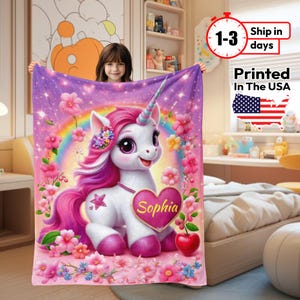 Custom Unicorn Blanket, Personalized Name Blanket for Girls, Baby Girl Gift, Little Pony Blanket, Christmas Gift for Her