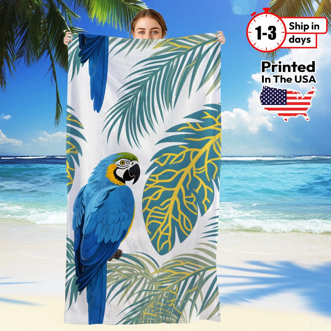 Round Beach Towel Trio of Tropical Parrots main image 1