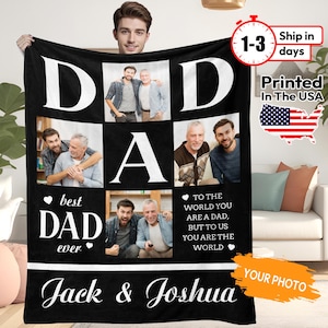Custom Photo Blanket for Dad, Personalized Family Photos Blanket, Father's Day Gift Blanket, Gift for Dad, Gift for Him, blanket fathers day