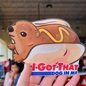Adesivo Hyrax grande: Hyrax Hot Dog Costco da 6"x 4,7". Divertenti adesivi animali carini Meme bottiglia d'acqua paraurti portatile decalcomania virale