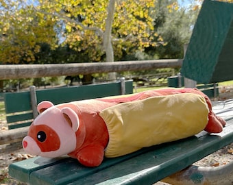 XL frethotdog met vak voor verwarmingskussen | 2 ft lang knuffeldierkussen voor knuffelen, krampen of pijn.