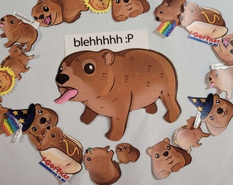 Grand autocollant Hyrax : 5,5 x 5 po. Hyrax léchant idiot | Stickers animaux drôles mignons Meme bouteille d'eau ordinateur portable pare-chocs voitures Tumblrs Sticker viral