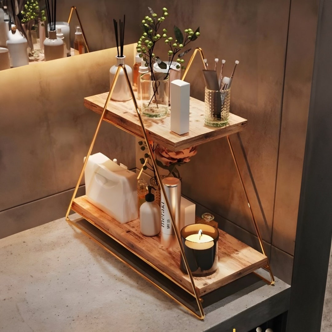2 Tier Bathroom Shelf Wooden Bathroom Organizer Countertop - Etsy