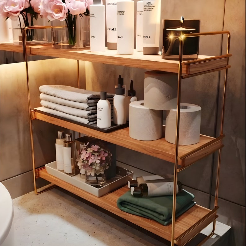 2 Tier Bathroom Kitchen Storage Organization Gold Etsy