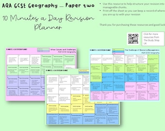 AQA GCSE Geography Paper 1 and 2 Revision Planner Bundle 10 Minutes a ...