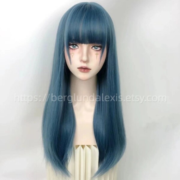 Sweet long straight light sky blue wig, cosplay wig, Halloween wig, stage wig, pastel wig.