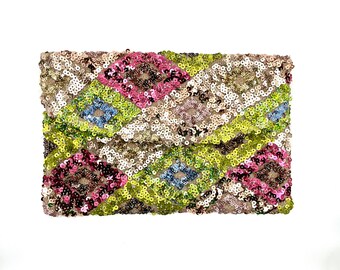 Clutch verfraaid met pailletten | Glanzende clutchtas | Grote clutchtas | Veganistische clutchtas| Grote handtas voor dames | Veelkleurige tas