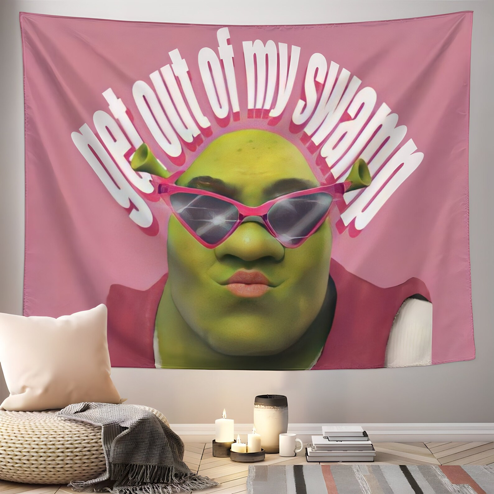 Pink Shrek Tapestry Get Out of My Swamp Tapestry Funny Meme Tapestries