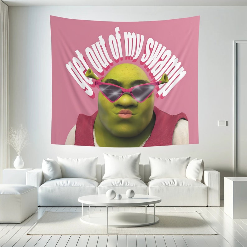 Pink Shrek Tapestry Get Out of My Swamp Tapestry Funny Meme Tapestries