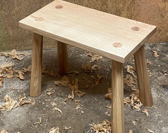 Handmade Ash Ripple Top Wooden Side Stool - Foot Rest - Fireside Stool