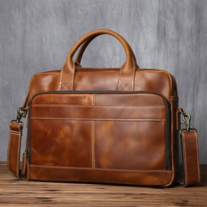 Maletín de cuero, maletín de cuero marrón, maletín de cuero para hombre, bolso para computadora portátil, bolso de cuero, regalo para él, bolso de hombro, maletín para hombre