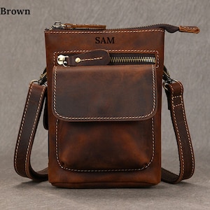 Bolso bandolera de cuero, bolso con cinturón, bolso bandolera pequeño, bolso de hombro, bolso de mensajero, riñonera, cartera para teléfono personalizada, regalo para él y para ella