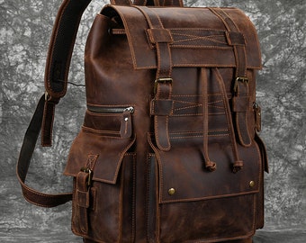 Leather Backpack For Men Male Genuine Leather Laptop Travel Backpack 17 Inch Daily bag pack School office Bag Men gift for him gift for her