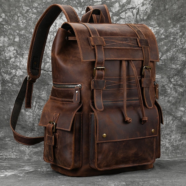 Leather Backpack For Men Male Genuine Leather Laptop Travel Backpack 17 Inch Daily bag pack School office Bag Men gift for him gift for her