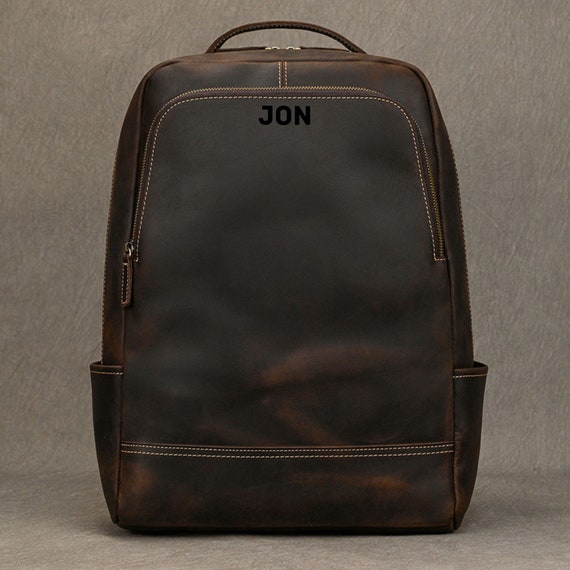 Personalisierte Leder Rucksack für Männer Schule Büro Rucksack