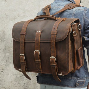 Sac à dos pour ordinateur portable, cartable en cuir pour homme, sac en cuir, sac à bandoulière, sac à bandoulière, sac à dos de bureau, sac messager, cartable, cadeau