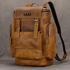 Mochila de cuero para hombre, mochila para computadora portátil de oficina, mochila escolar, mochila de hombro, mochila de cuero de grano completo, mochila de viaje, regalo para él