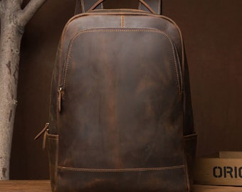 Full grain leather Backpack man laptop bag Fit 15.6 Rucksack School Bag Daypack Man Travel Backpack daily backpack gift for him gift for her