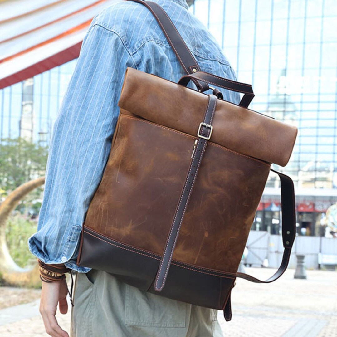 Leather Backpack Greatland Backpack Coach Blue Backpack With  display picture 1