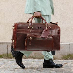 Gepersonaliseerde lederen plunjezak weekendtas reistrolley zakelijke koffer bagage weekendtas handbagage reistas cadeau voor hem
