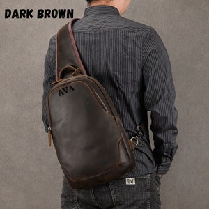 Sac poitrine en cuir pour homme, Sac bandoulière, Sac de voyage, Sac bandoulière, Sac d'extérieur, Sac messager pleine fleur, Cadeaux personnalisés pour lui et elle
