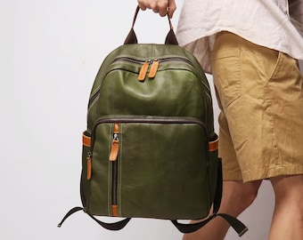 Genuine Full Grain Leather Backpack, Leather Rucksack, Minimalist Leather Backpack for Men, Leather Rucksack with Laptop, Gift For Him Her