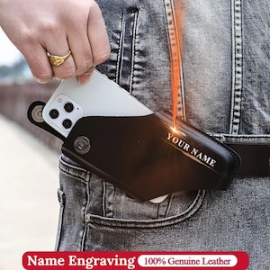 Estuche para teléfono, Estuche para cinturón para teléfono, Estuche de cuero para teléfono, Funda de cuero para teléfono celular, Estuche para teléfono para hombre, Estuche para teléfono a la cintura, Estuche para teléfono con grabado completo