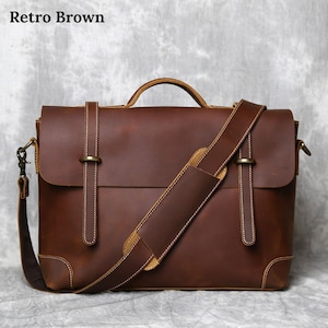 Bolso tipo maletín de cuero, maletín de oficina, bolso para computadora portátil, bolso bandolera de cuero, bolso de mensajero, bolso de hombro, cartera, regalo personalizado para él
