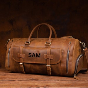 Urlaub Seesack Herren, Weekender Tasche Leder Reisetasche Gepäcktasche Overnight Bag Weekender mit Schuhfach Personalisiertes Geschenk für Ihn