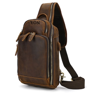 Sac poitrine en cuir pour homme, sac bandoulière en cuir, sac à bandoulière, sac de voyage, sac à bandoulière, sac banane, cadeau d'anniversaire pour lui, cadeaux pour lui