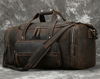 Personalized Mens Travel Bag, Full Grain Leather Duffel Bag, Monogrammed Duffle Bag, Weekend Luggage Bag, Carry-on Bag Leather Weekender Bag