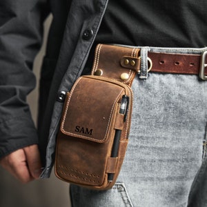 Cartera de teléfono personalizada, riñonera de cuero, riñonera para teléfono, funda de cuero para teléfono, riñonera, funda para teléfono móvil, regalo para él, regalo para ella