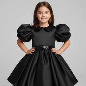 Tulle Flower Girl Dress, Boho flower girl dress, toddler flower girl dress, Black satin Girls Dress, Christmas Holiday Dress, Girls gown
