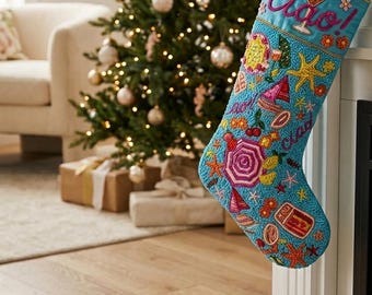 Luxury Red & Gold Embroidered Christmas Stocking, Handmade Velvet Stocking, Festive Holiday Decor, Elegant Fireplace Hanging, Gift Stocking