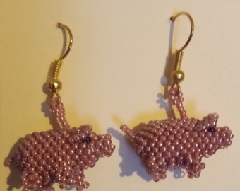 Beaded Pink Pig, Earrings, Quality,Handmade