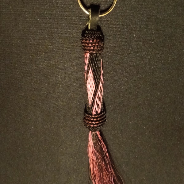 Horsehair key fob, with Pink Diamond Design, Quality Handmade, L5.5", W-5/8"