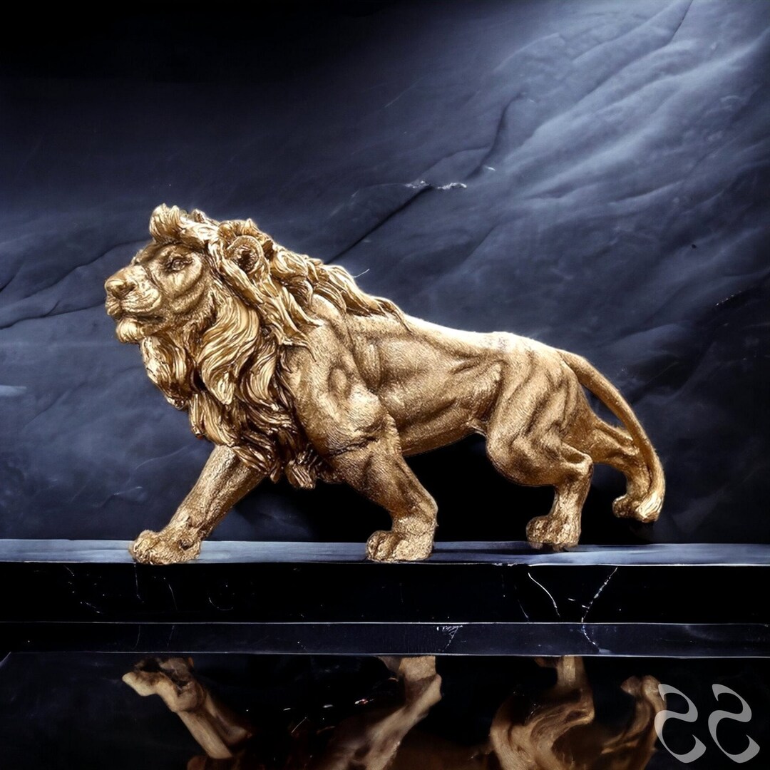 Copper Lion Figurine, Antique Lion Statue, Unique Lion Sculpture Home