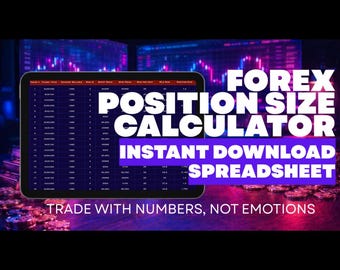 Cuaderno de operaciones de Forex + Calculadora de riesgos, Hoja de cálculo, Calculadora de tamaño de posición, Panel de gestión de operaciones y consistencia.