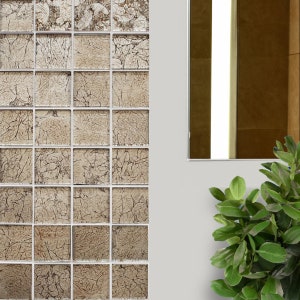 FULL SHEET | Gold Leaf Pewter Polished Glass Mosaic Tiles for Walls in Bathrooms and Kitchens 4.8cm Size