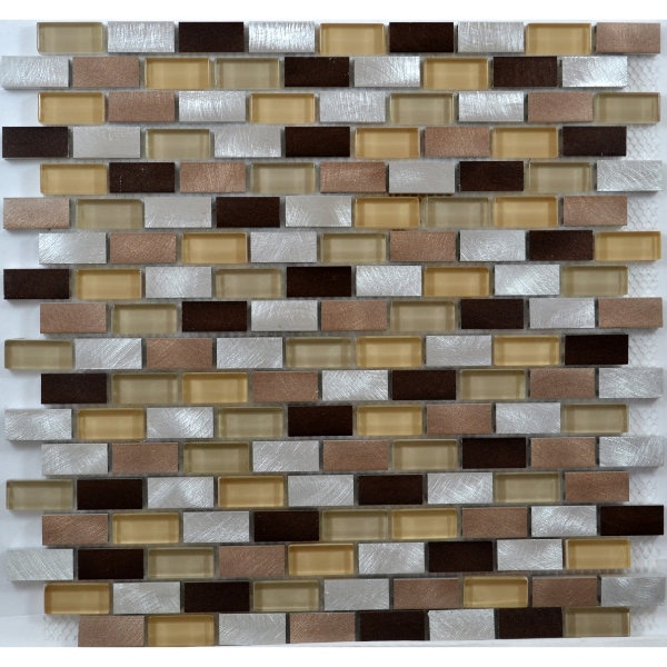 CUT SAMPLE | Barletta Brick Smooth Mink and Platinum Mosaic Sheets Border Splashback 8x8cm