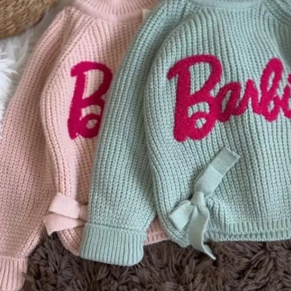 Barbie Sweater, Bright Pink Sweater, Baby Gifts, Personalized Gifts, Embroidery Patterned Sweater